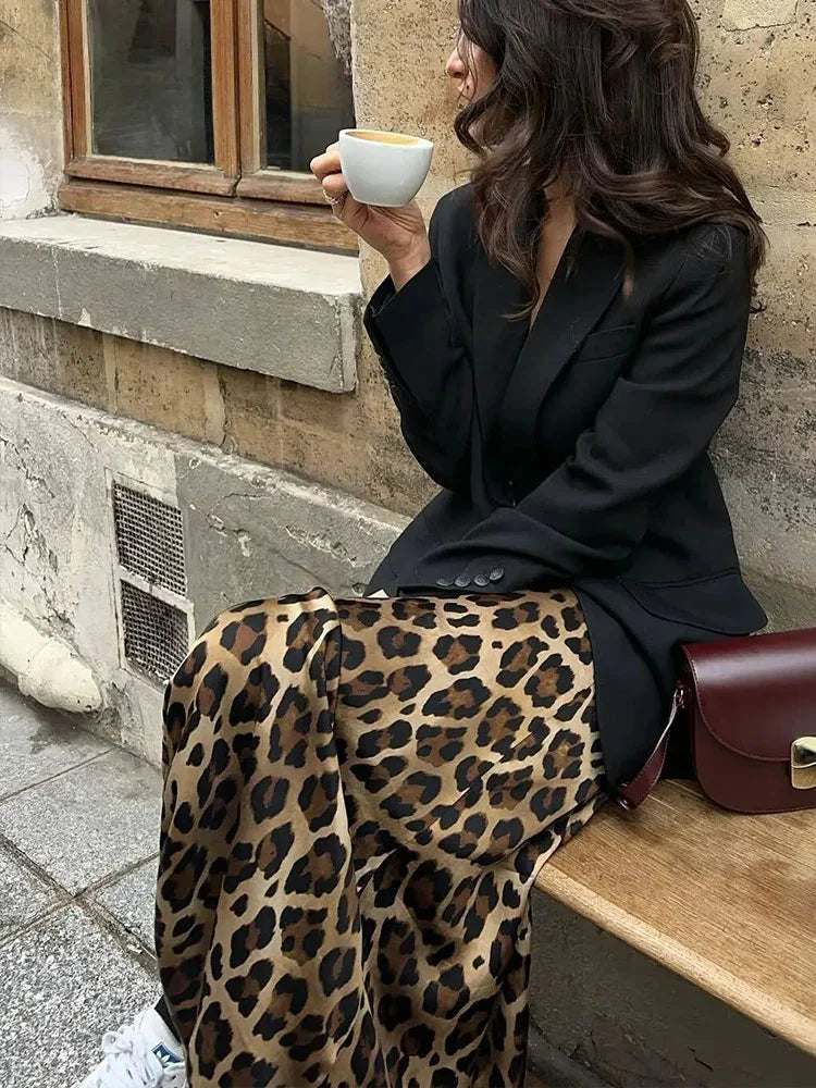 Mooyufon 2024 Women Fashion Leopard Print Skirt Vintage High Waist Midi Skirts Elegant Women Summer Casual Streetwear Skirt