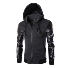 Men Jacket Faux Leather Sleeve Pockets Hoodies Sweatshirts Military Windbreaker Spring Autumn Outerwear свитер оверсайз