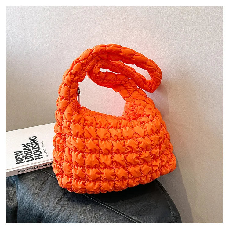 Women Fashion Crossbody Bag Large Capacity Puffy Nylon Casual Handbag Lightweight Quilted Padded Double Zipper Hobo Shoulder Bag