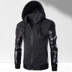 Men Jacket Faux Leather Sleeve Pockets Hoodies Sweatshirts Military Windbreaker Spring Autumn Outerwear свитер оверсайз