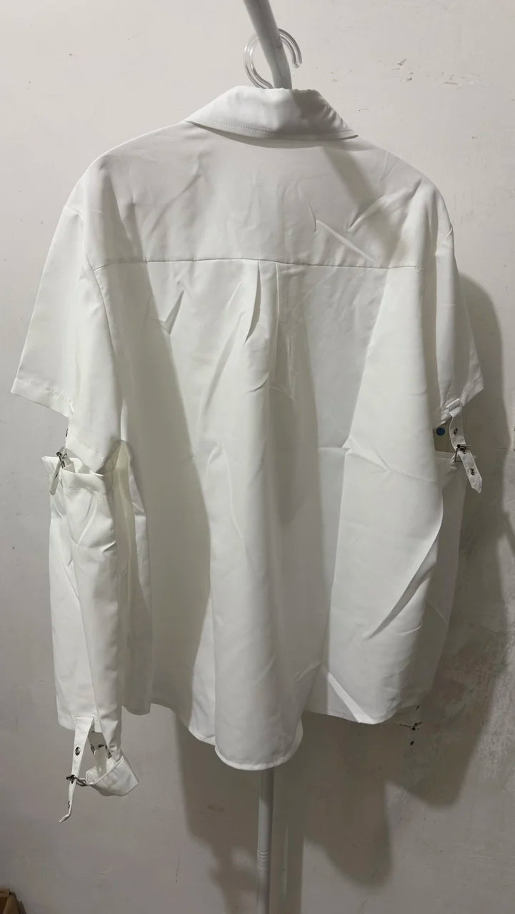 HKSH Men's Punk Darkwear High Street Nihce Design Shirts Sleeve Detachable Necktie Casual Tops Summer Spring Chic Blouse HK0006