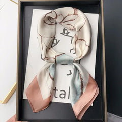 Luxury Brand 2024 Square Scarf Women Cat Neck Hair Tie Band Beach Hijab Kerchief Head Headbands Bandana Female Foulard 70cm