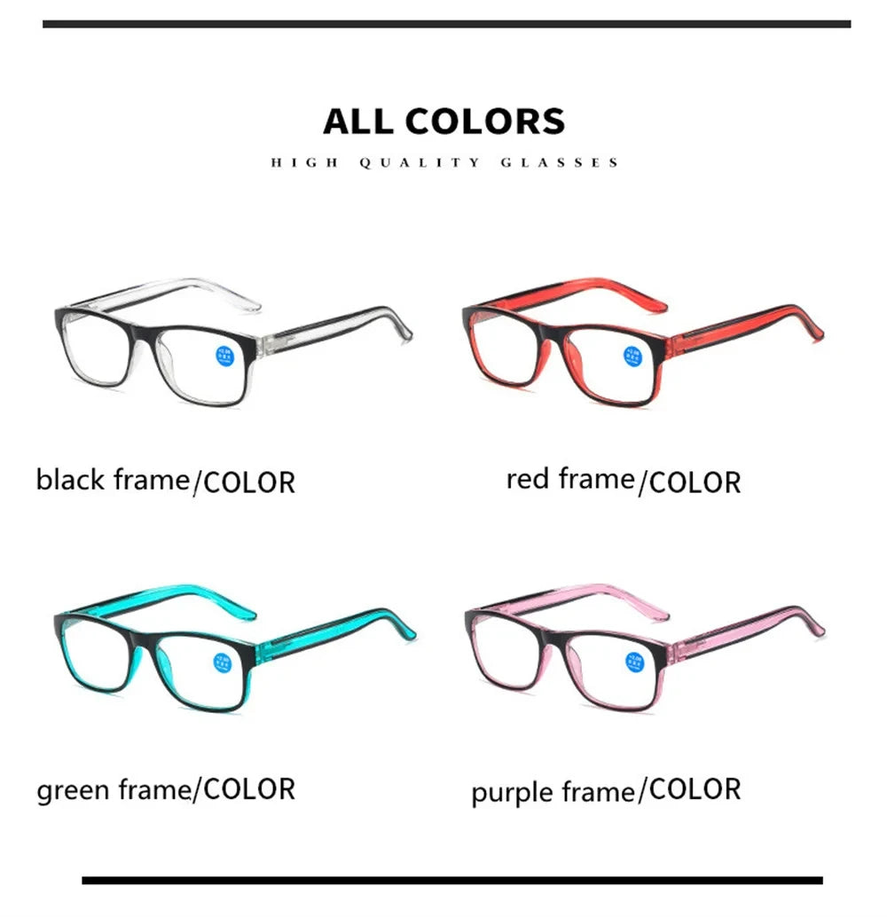 Anti Blue Light Reading Glasses Fashion Women Men Clear Sqaure Computer Presbyopic Eyeglasses Spring Legs Frame Eyewear