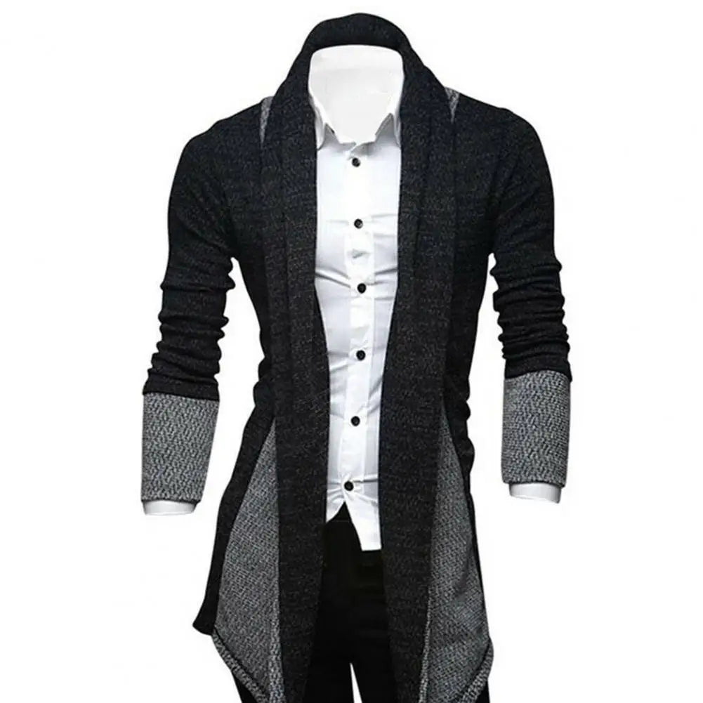 Stylish Long Sleeves Cardigan Coat Loose Fit Stretchy Knitted Sweater Color Block Breathable Men Knitwear Men's Clothing