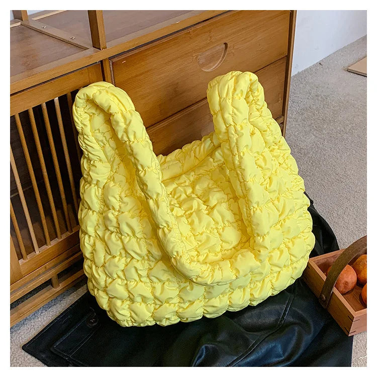 Women Fashion Crossbody Bag Large Capacity Puffy Nylon Casual Handbag Lightweight Quilted Padded Double Zipper Hobo Shoulder Bag
