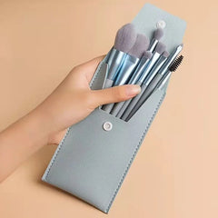 Mini Brush 8-Piece Makeup Bag Portable concealer powder brush set soft fur make-up tool  Green snap bag