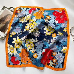 Luxury Print Silk Feeling Square Scarf Women Spring Neck Tie Shawl Wraps Female 70cm Hair Hand Wrist Headkercheif Hijab Bandana