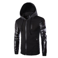 Men Jacket Faux Leather Sleeve Pockets Hoodies Sweatshirts Military Windbreaker Spring Autumn Outerwear свитер оверсайз