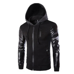 Men Jacket Faux Leather Sleeve Pockets Hoodies Sweatshirts Military Windbreaker Spring Autumn Outerwear свитер оверсайз