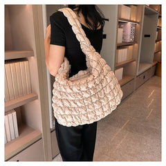 Women Fashion Crossbody Bag Large Capacity Puffy Nylon Casual Handbag Lightweight Quilted Padded Double Zipper Hobo Shoulder Bag