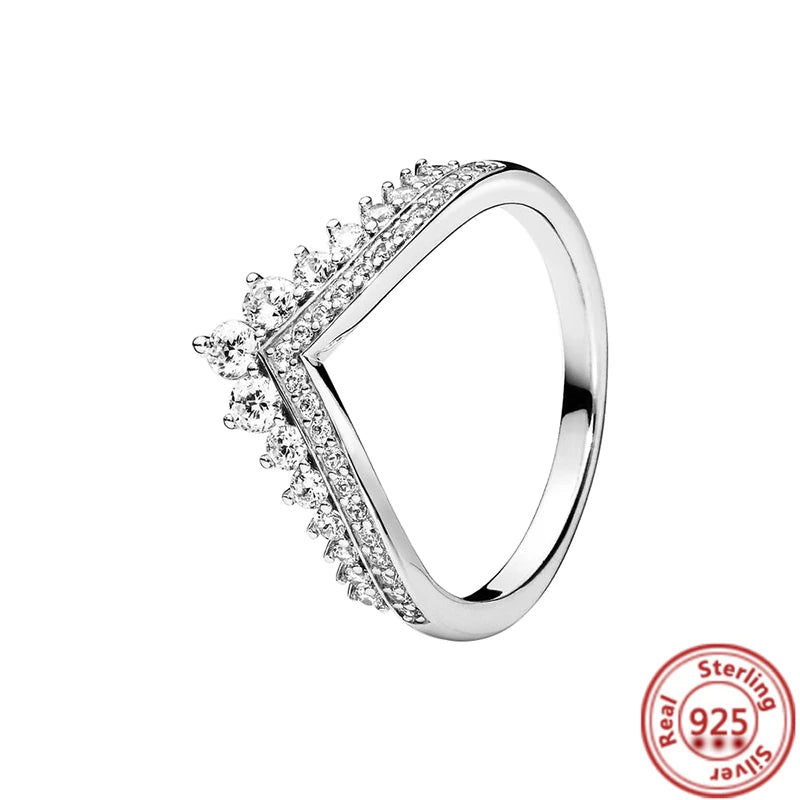 New Hot 925 Silver Crown Sparkling Rings Sun Moon Celestial Wishbone Women's Set Ring Wedding Diy Charm Luxury DIY Jewelry Gift