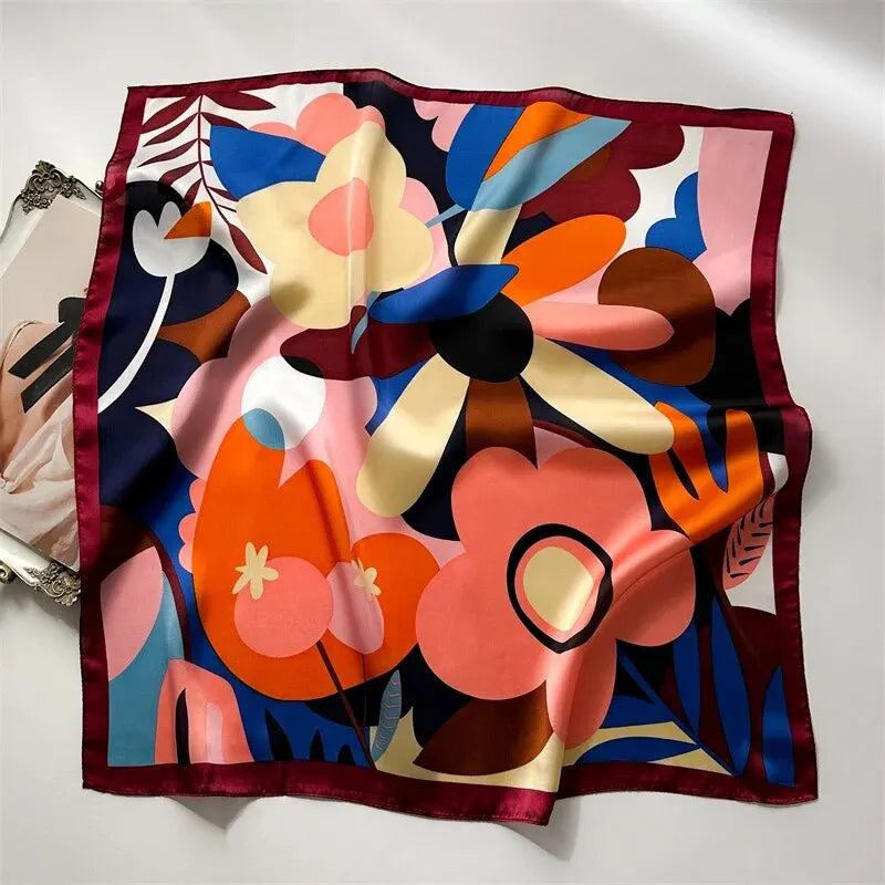 Luxury Print Silk Feeling Square Scarf Women Spring Neck Tie Shawl Wraps Female 70cm Hair Hand Wrist Headkercheif Hijab Bandana