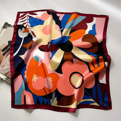 Luxury Print Silk Feeling Square Scarf Women Spring Neck Tie Shawl Wraps Female 70cm Hair Hand Wrist Headkercheif Hijab Bandana