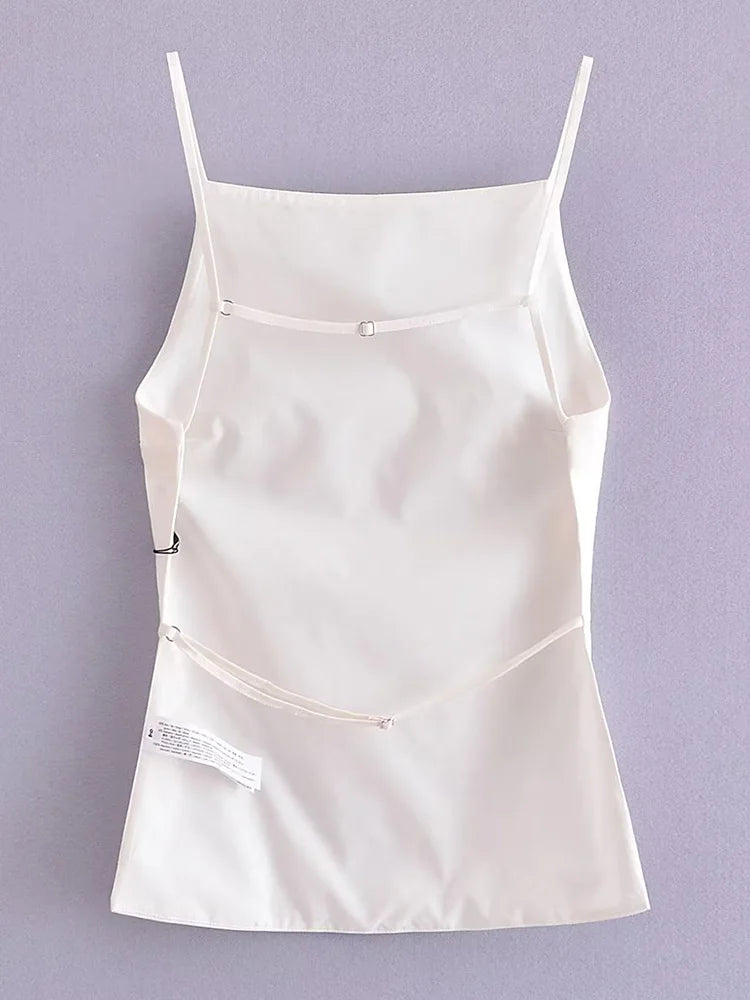 Women Fashion Solid Lace Up Backless Camisole Vintage Thin Straps Square Collar Female Chic Lady Tops