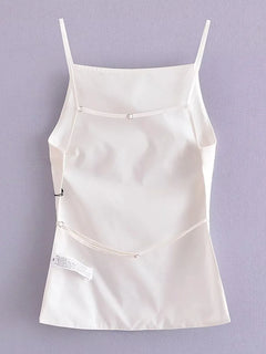 Women Fashion Solid Lace Up Backless Camisole Vintage Thin Straps Square Collar Female Chic Lady Tops