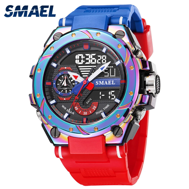 SMAEL 8060 Fashion Brand Alloy Watch Men's Multi functional Cool Dual Display Outdoor Waterproof Electronic Watch
