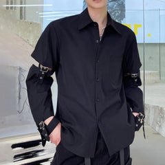 HKSH Men's Punk Darkwear High Street Nihce Design Shirts Sleeve Detachable Necktie Casual Tops Summer Spring Chic Blouse HK0006
