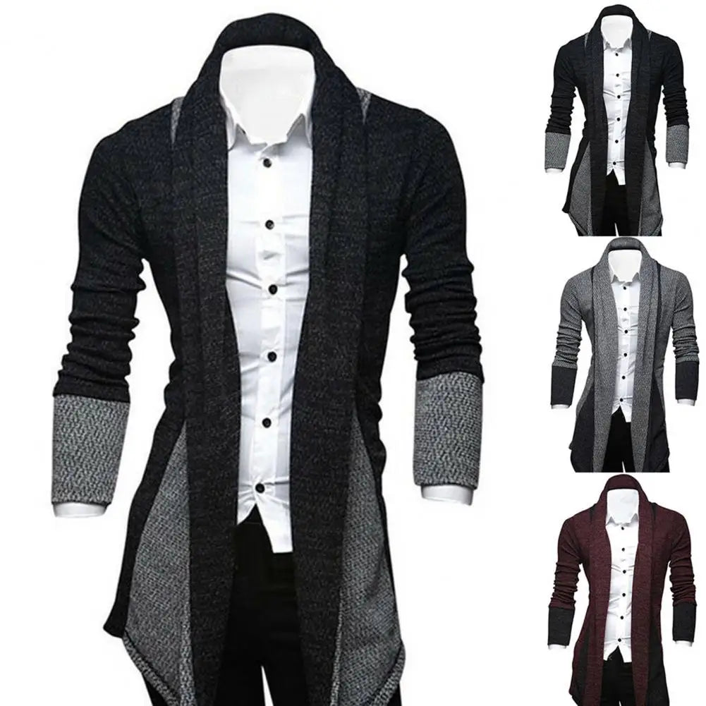 Stylish Long Sleeves Cardigan Coat Loose Fit Stretchy Knitted Sweater Color Block Breathable Men Knitwear Men's Clothing