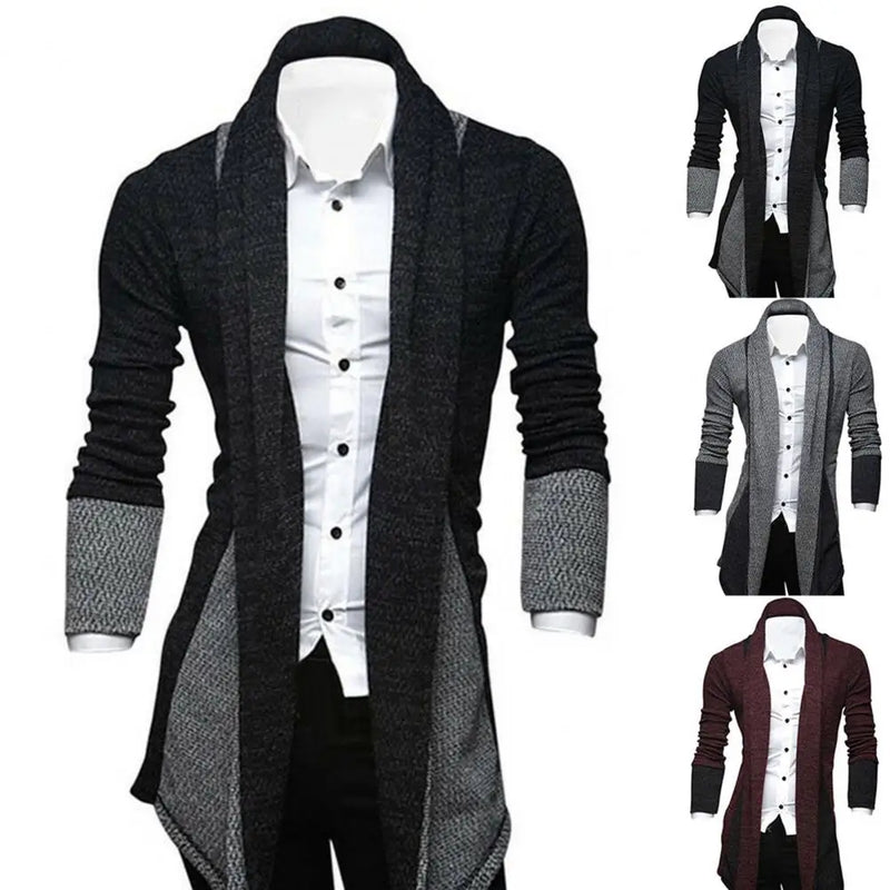 Stylish Long Sleeves Cardigan Coat Loose Fit Stretchy Knitted Sweater Color Block Breathable Men Knitwear Men's Clothing