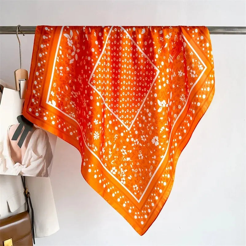 Luxury Print Silk Feeling Square Scarf Women Spring Neck Tie Shawl Wraps Female 70cm Hair Hand Wrist Headkercheif Hijab Bandana