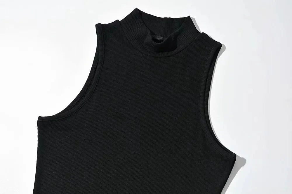 Summer Black Women Fashion Crop Top High Neck Black Sleeveless Tank Tops with Breathable and Comfortable Fit