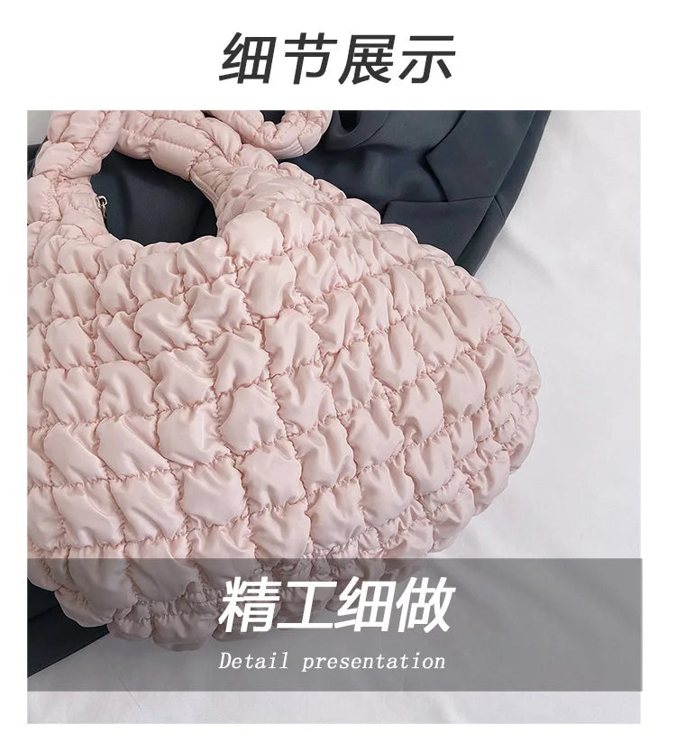 Women Fashion Crossbody Bag Large Capacity Puffy Nylon Casual Handbag Lightweight Quilted Padded Double Zipper Hobo Shoulder Bag