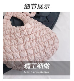 Women Fashion Crossbody Bag Large Capacity Puffy Nylon Casual Handbag Lightweight Quilted Padded Double Zipper Hobo Shoulder Bag