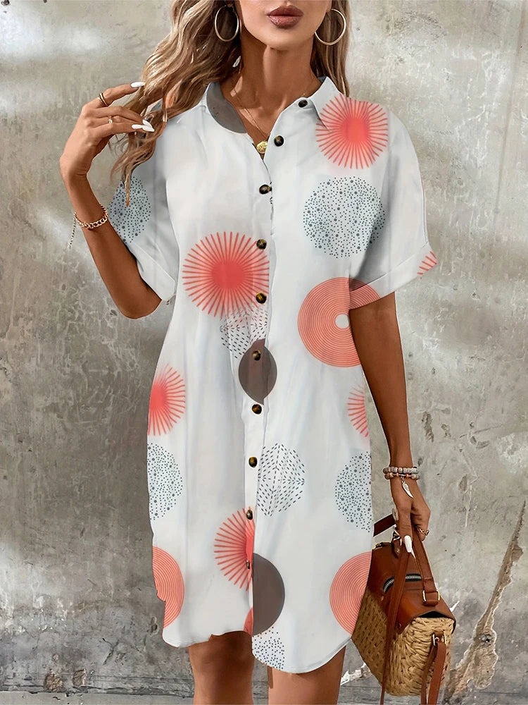 2024 New Summer Everyday Casual Women's Short-sleeved Shirt Dress Urban Fashion Single-breasted Dress 3D Printed Elegant Dress