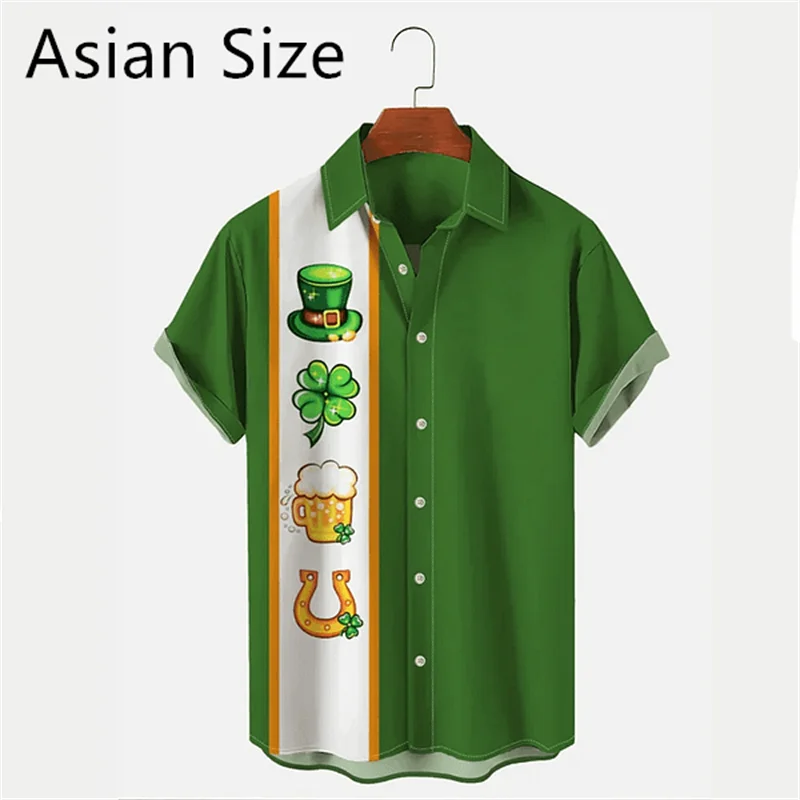 2025 New 3D Printed St. Patrick's Day Shirts Fashion Summer Short Sleeve Lapel Button Mens Shirt Casual Oversized Blouse Tops