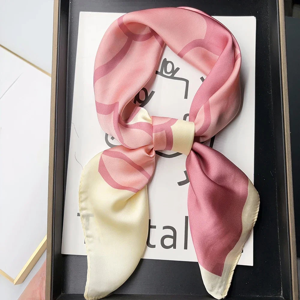Luxury Brand 2024 Square Scarf Women Cat Neck Hair Tie Band Beach Hijab Kerchief Head Headbands Bandana Female Foulard 70cm
