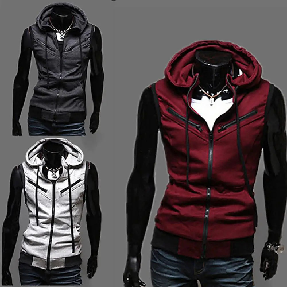 2023 New Fashion Zipper Cardigan Sweater Mens Sleeveless Hooded Vest Jacket Plus Size S-3XL Streetwear Vest Hoodies