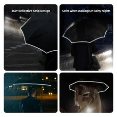 Travel Portable Rain Umbrella, Buckle Automatic Folding Reverse Umbrella, Safety Reflective Strip, Windproof Umbrella Men Women