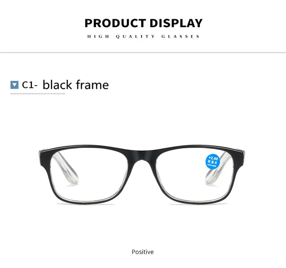 Anti Blue Light Reading Glasses Fashion Women Men Clear Sqaure Computer Presbyopic Eyeglasses Spring Legs Frame Eyewear