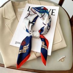 Luxury Print Silk Feeling Square Scarf Women Spring Neck Tie Shawl Wraps Female 70cm Hair Hand Wrist Headkercheif Hijab Bandana