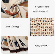 Fashion Printed Cat Fringed Shawls Women Cotton Viscose Muffler Travel Sun Protection Scarf Animal Printed Scarf 180*85cm