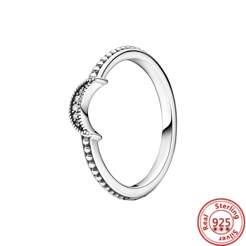 New Hot 925 Silver Crown Sparkling Rings Sun Moon Celestial Wishbone Women's Set Ring Wedding Diy Charm Luxury DIY Jewelry Gift