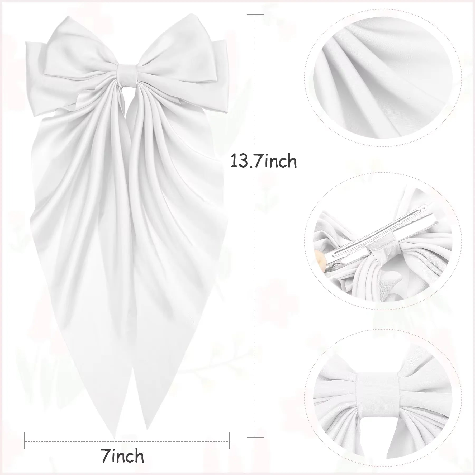 Elegant Large Bow Ribbon Hair Clip for Women Fashion Simple Solid Satin Spring Clip Ponytail Bow Hairpin Girls Hair Accessories