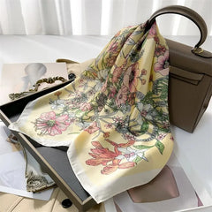 Luxury Print Silk Feeling Square Scarf Women Spring Neck Tie Shawl Wraps Female 70cm Hair Hand Wrist Headkercheif Hijab Bandana