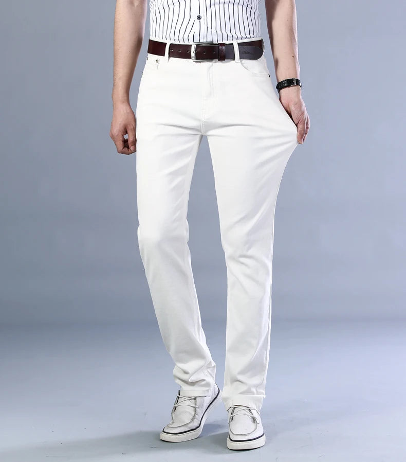 2023 New  Autumn Wine Red Jeans Men Fashion Casual Classic Style Business Straight Fit Soft Trousers Male Advanced Pants