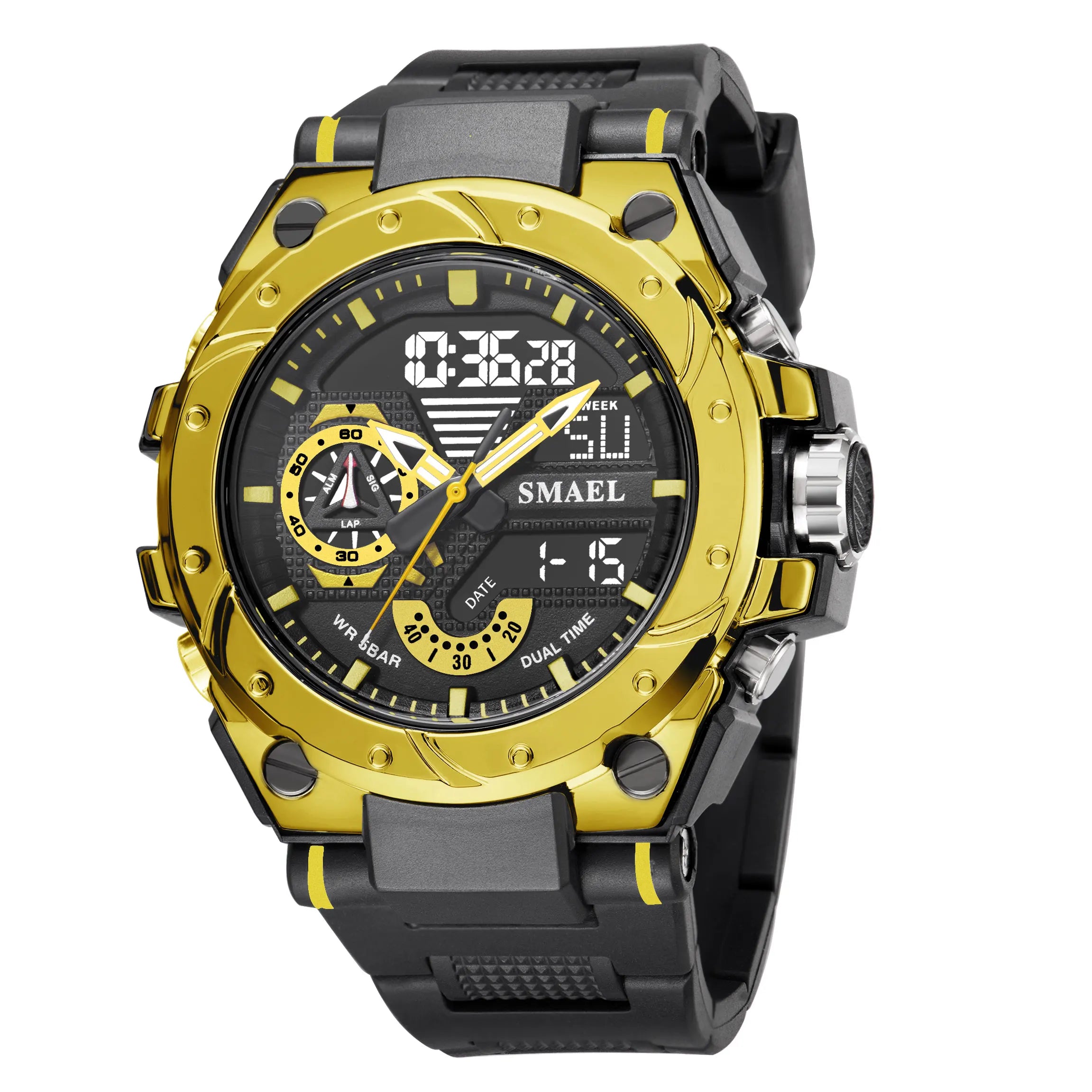 SMAEL 8060 Fashion Brand Alloy Watch Men's Multi functional Cool Dual Display Outdoor Waterproof Electronic Watch