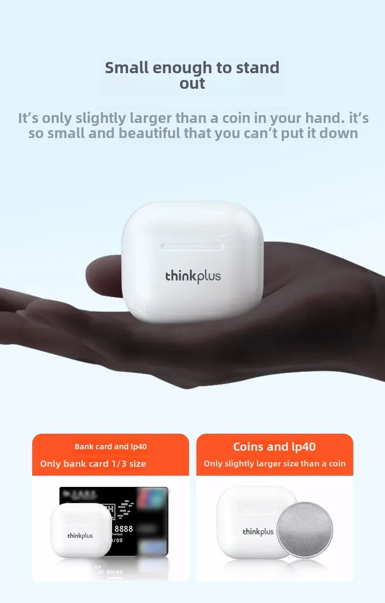 Lenovo Thinkplus LP40 Bluetooth Earphones Wireless Headset for Mobile Phone Music Gaming Earbuds Original Choice