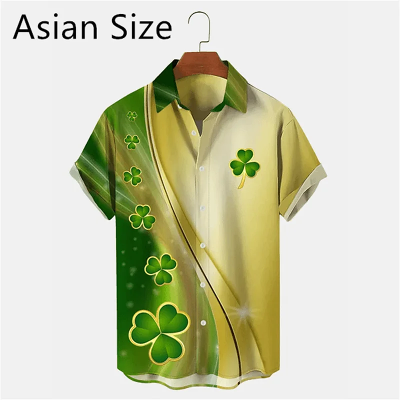 2025 New 3D Printed St. Patrick's Day Shirts Fashion Summer Short Sleeve Lapel Button Mens Shirt Casual Oversized Blouse Tops