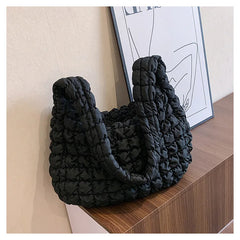 Women Fashion Crossbody Bag Large Capacity Puffy Nylon Casual Handbag Lightweight Quilted Padded Double Zipper Hobo Shoulder Bag