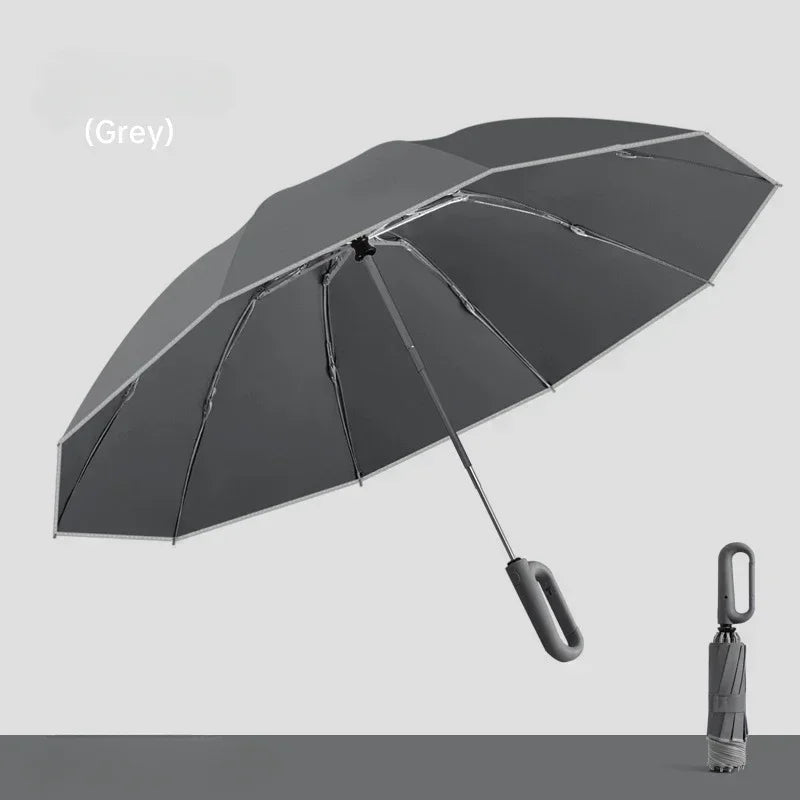 Travel Portable Rain Umbrella, Buckle Automatic Folding Reverse Umbrella, Safety Reflective Strip, Windproof Umbrella Men Women