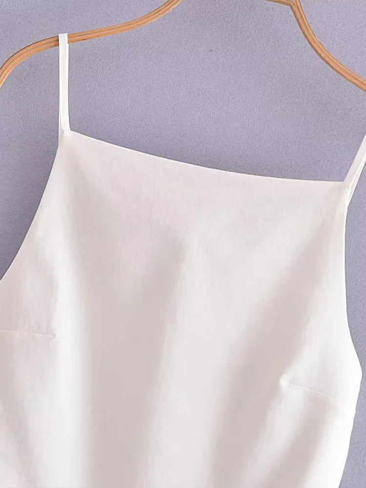 Women Fashion Solid Lace Up Backless Camisole Vintage Thin Straps Square Collar Female Chic Lady Tops