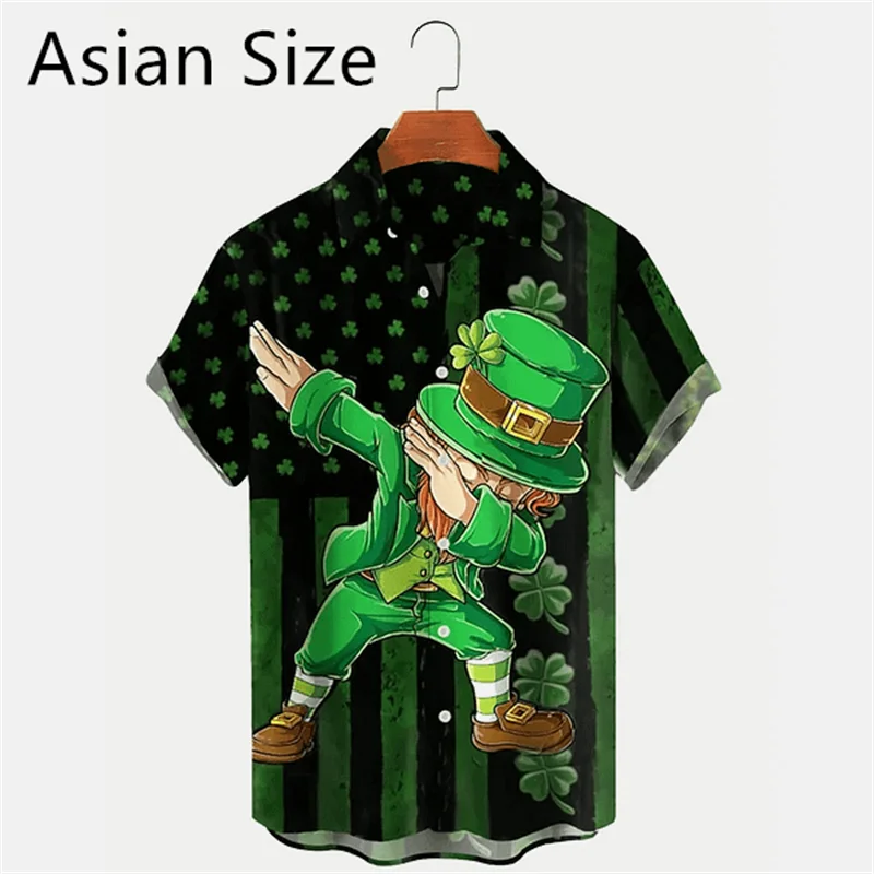 2025 New 3D Printed St. Patrick's Day Shirts Fashion Summer Short Sleeve Lapel Button Mens Shirt Casual Oversized Blouse Tops