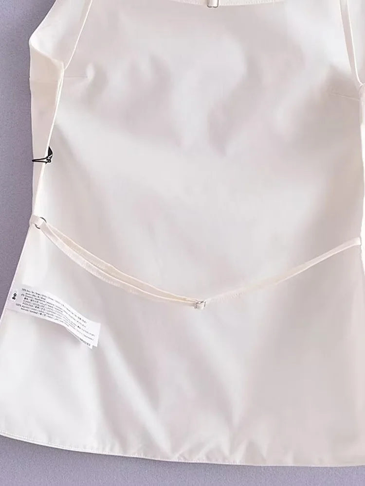 Women Fashion Solid Lace Up Backless Camisole Vintage Thin Straps Square Collar Female Chic Lady Tops