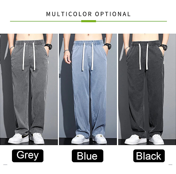 2024 Spring/Summer New Soft Lyocell Fabric Men's Jeans Thin Loose Straight Leg PantsDrawstring Elastic Waist Korean casual pants
