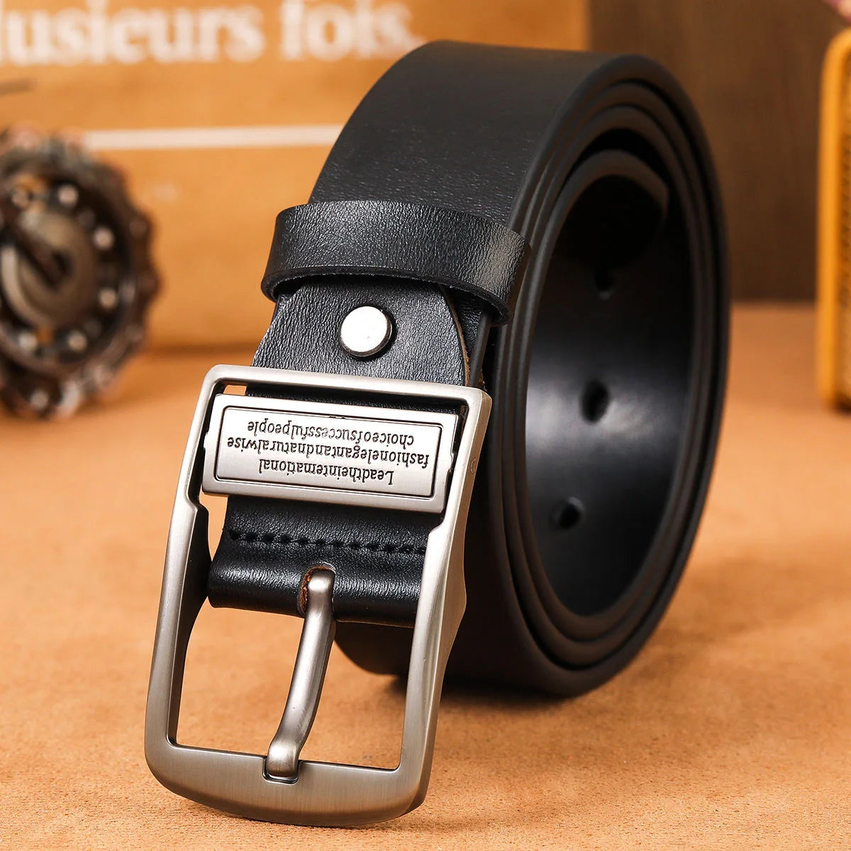 New Leather Cowhide Men's Belt Fashion Metal Alloy Pin Buckle Adult Luxury Brand Jeans Business Casual Waist Male Strap Brand