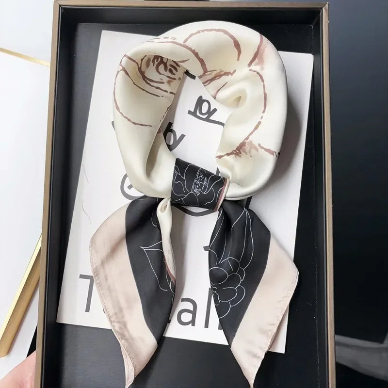 Luxury Brand 2024 Square Scarf Women Cat Neck Hair Tie Band Beach Hijab Kerchief Head Headbands Bandana Female Foulard 70cm